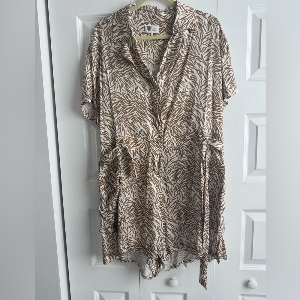 Brown and White Zebra Print Women's Belted Romper